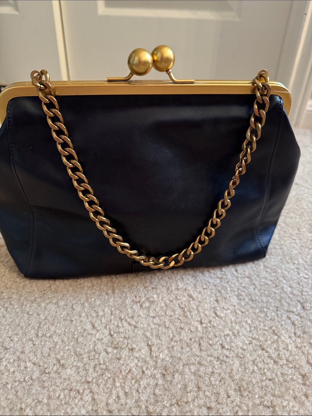 Classic Black Faux Leather Kiss-Lock Purse